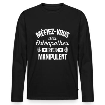 Ostéopathe Humour Cadeau Ostéopathie Métier - T-shirt manches longues Premium bio Homme - noir - Devant - Nico (187cm)