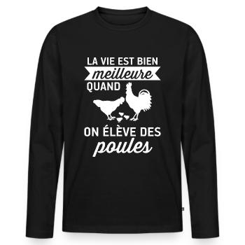 Life is better with my chickens - humor - Men's Premium Organic Long Sleeve Shirt - black - Front - Nico (187cm)