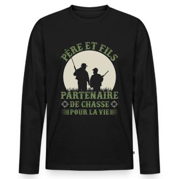 Père et fils - Partenaire de chasse - Cadeau - T-shirt manches longues Premium bio Homme - noir - Devant - Nico (187cm)