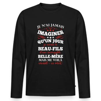 Beau-fils Gendre famille humour belle mère cadeau - T-shirt manches longues Premium bio Homme - noir - Devant - Nico (187cm)