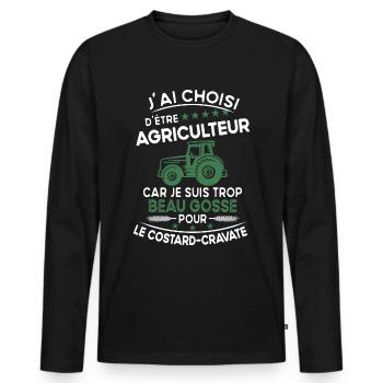 J'ai choisi d'être agriculteur - humour cadeau - T-shirt manches longues Premium bio Homme - noir - Devant - Nico (187cm)