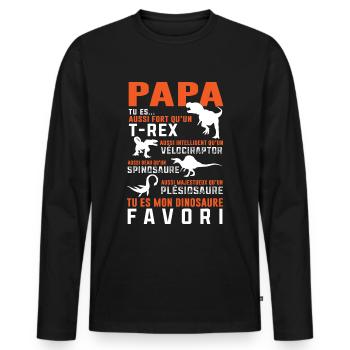 Papa dinosaure cadeau humour - T-shirt manches longues Premium bio Homme - noir - Devant - Nico (187cm)