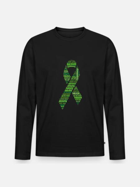 Green Mental Health Awareness Ribbon - Men's Premium Organic Long Sleeve Shirt - black