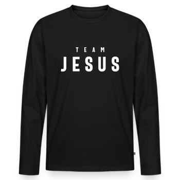 Christliche Geschenke für Jugendgruppen Team Jesus - Männer Premium Bio Langarmshirt - Schwarz - Vorne - Nico (187cm)