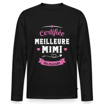Cadeau Mimi Certifiée Meilleure Mimi du Monde - T-shirt manches longues Premium bio Homme - noir - Devant - Nico (187cm)