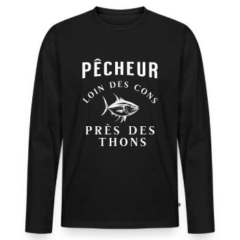 Peach humor - Men's Premium Organic Long Sleeve Shirt - black - Front - Nico (187cm)