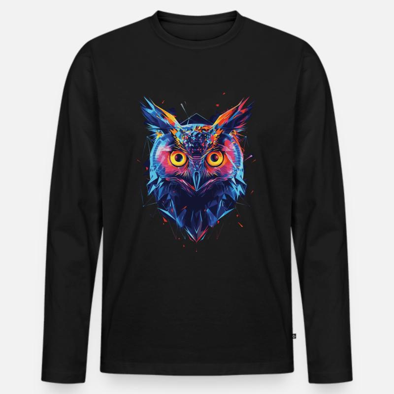 Eule - Männer Premium Bio Langarmshirt - Schwarz