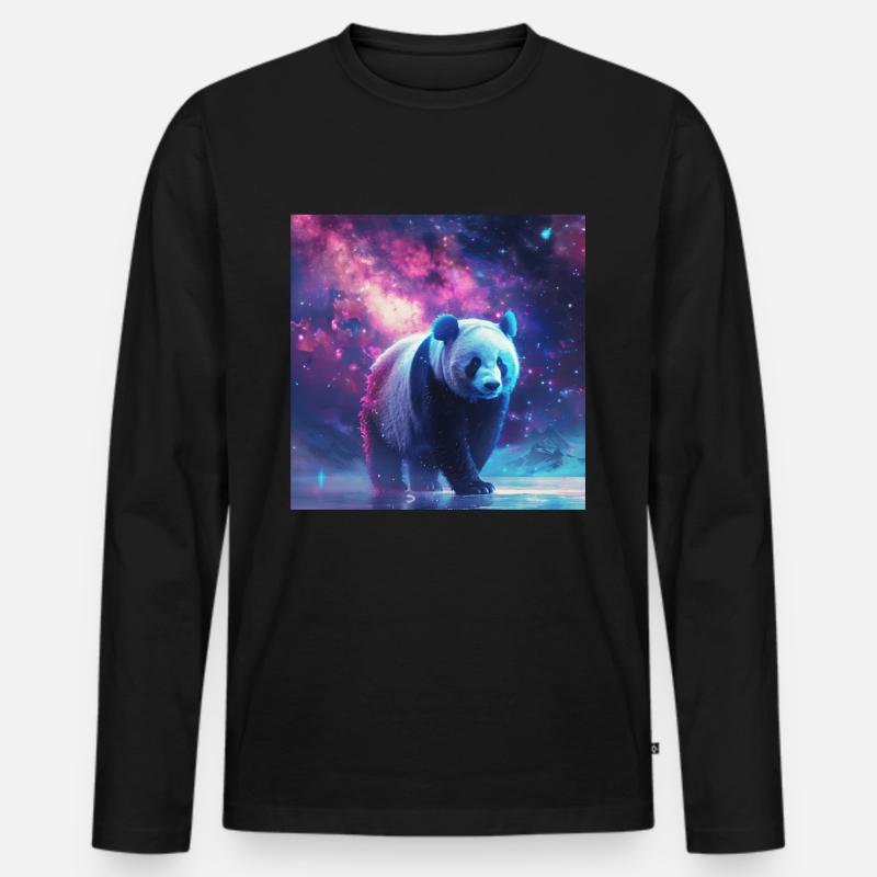 Panda - Männer Premium Bio Langarmshirt - Schwarz