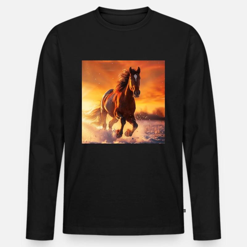 Pferd - Männer Premium Bio Langarmshirt - Schwarz
