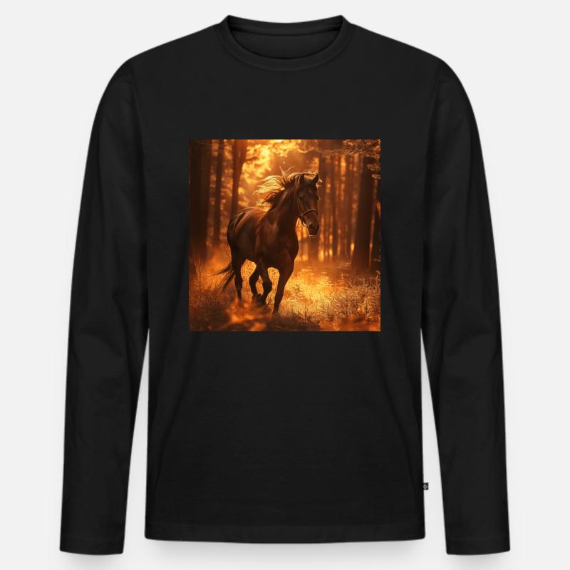 Pferd - Männer Premium Bio Langarmshirt - Schwarz