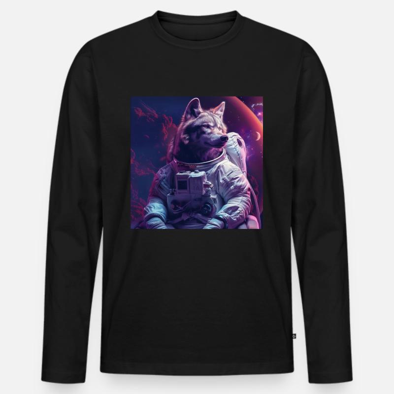 Wolf - Männer Premium Bio Langarmshirt - Schwarz