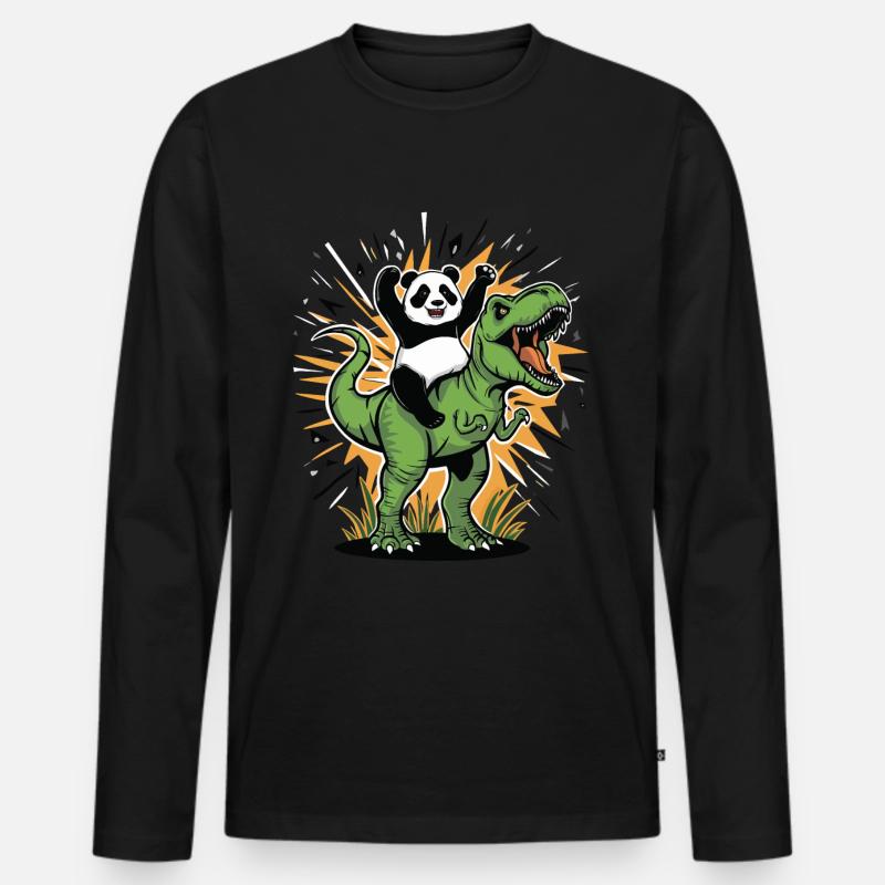 Panda - Männer Premium Bio Langarmshirt - Schwarz