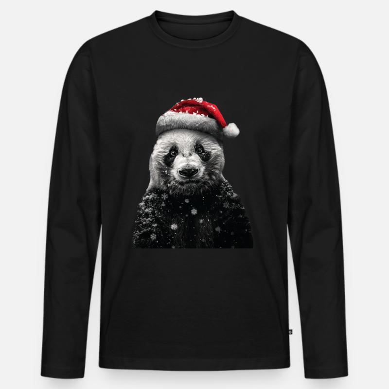 Panda - Männer Premium Bio Langarmshirt - Schwarz