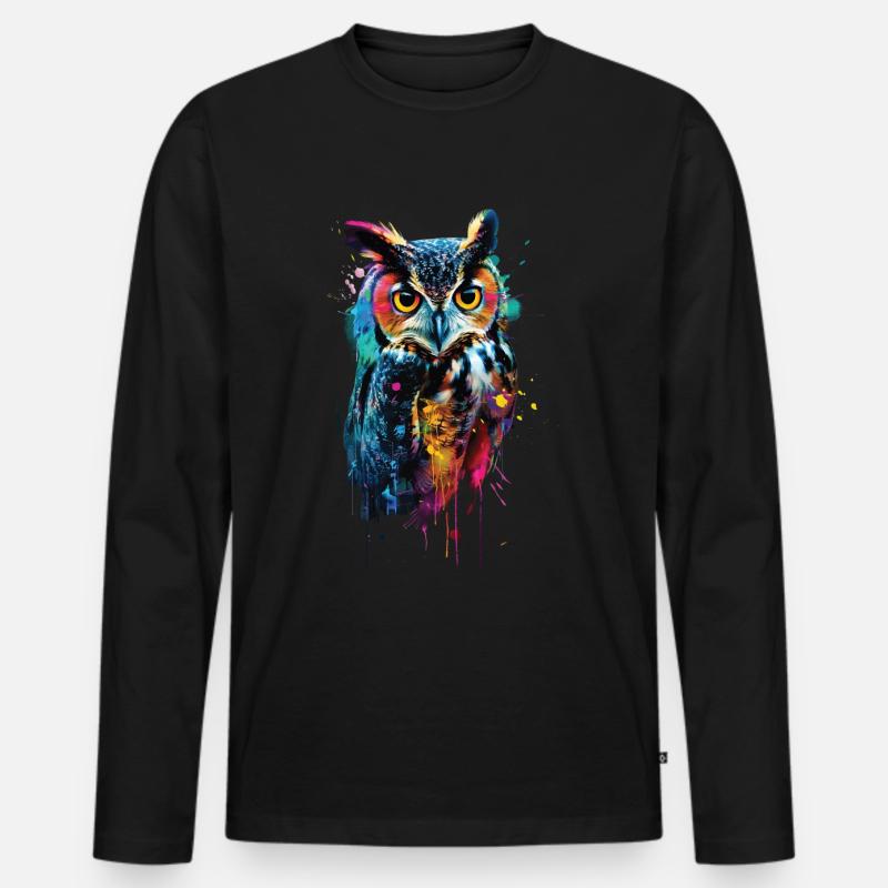 Eule - Männer Premium Bio Langarmshirt - Schwarz