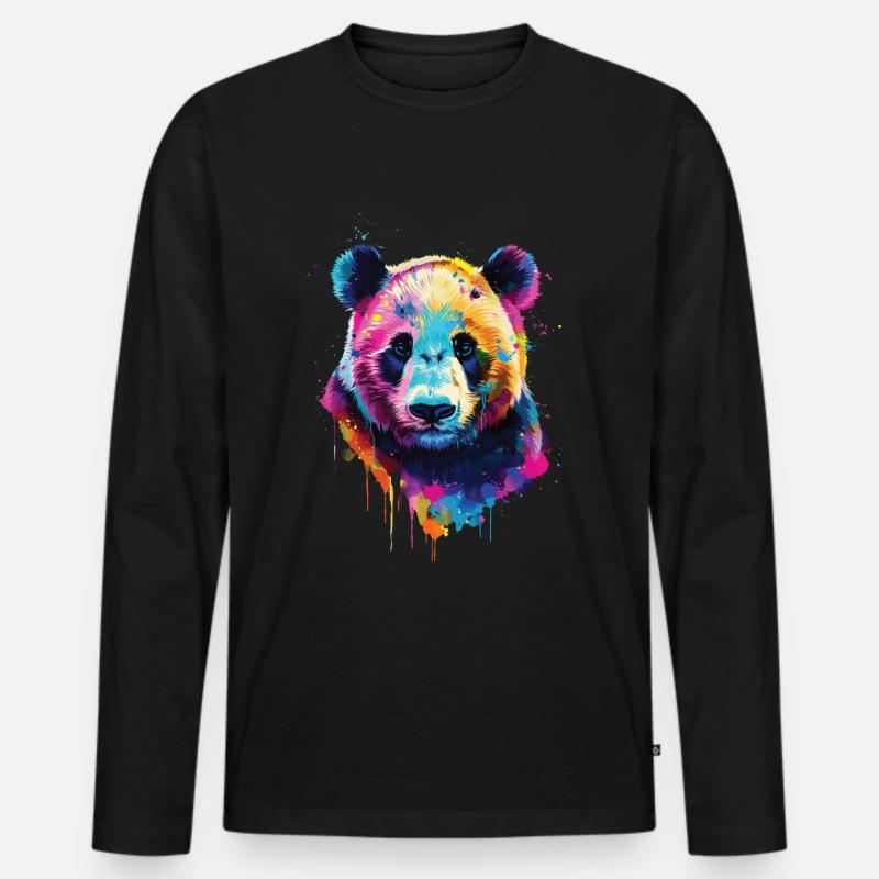 Panda - Männer Premium Bio Langarmshirt - Schwarz