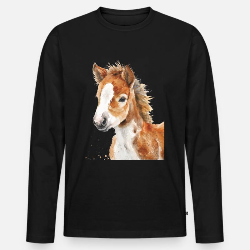 Pferd - Männer Premium Bio Langarmshirt - Schwarz