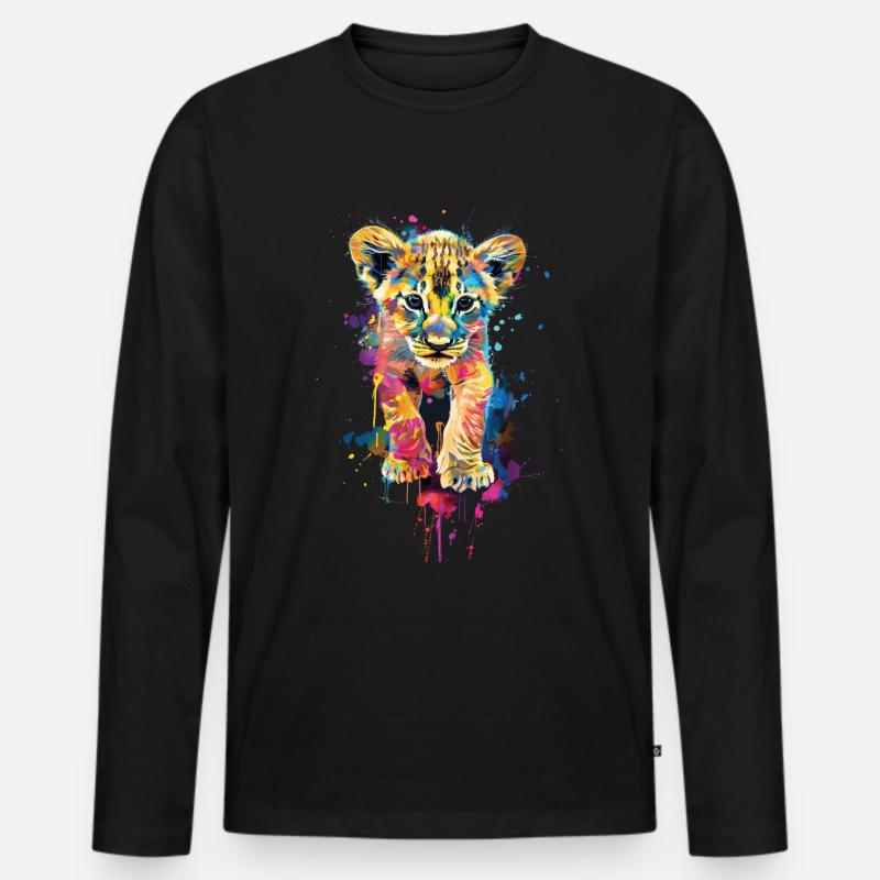 Löwe - Männer Premium Bio Langarmshirt - Schwarz