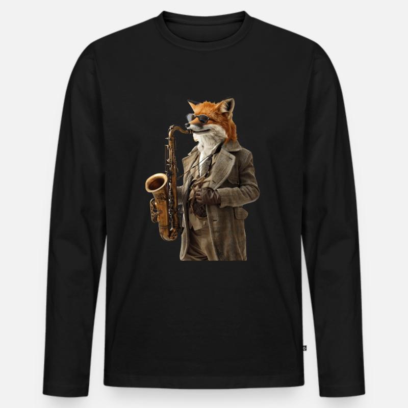 Fox Saxophon - Männer Premium Bio Langarmshirt - Schwarz