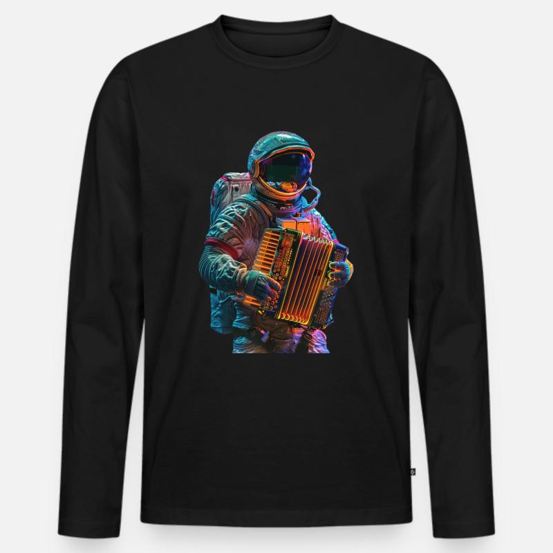 Astronaut Akkordeon - Männer Premium Bio Langarmshirt - Schwarz