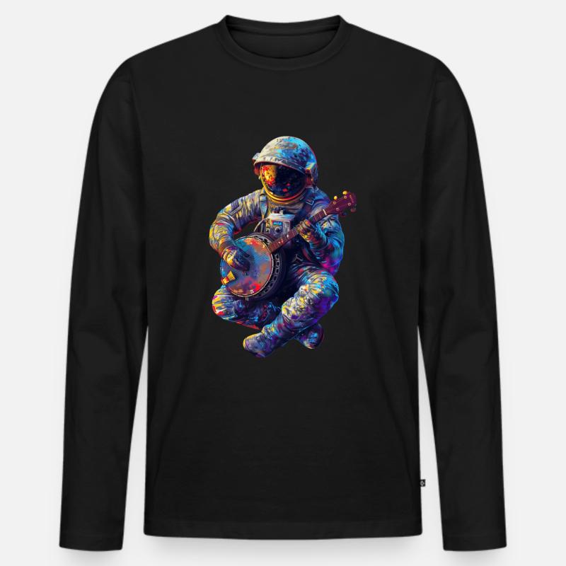 Astronaut Banjo - Männer Premium Bio Langarmshirt - Schwarz