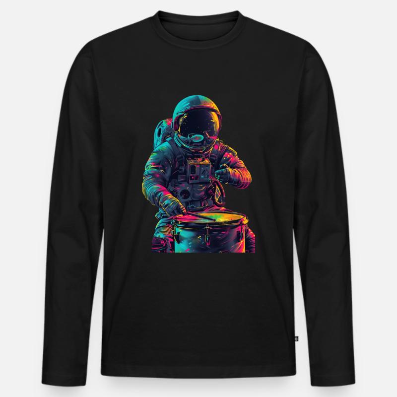 Astronaut Trommeln - Männer Premium Bio Langarmshirt - Schwarz