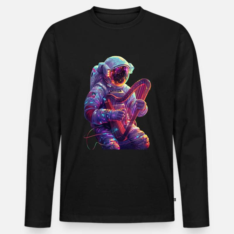 Astronaut Harfe - Männer Premium Bio Langarmshirt - Schwarz