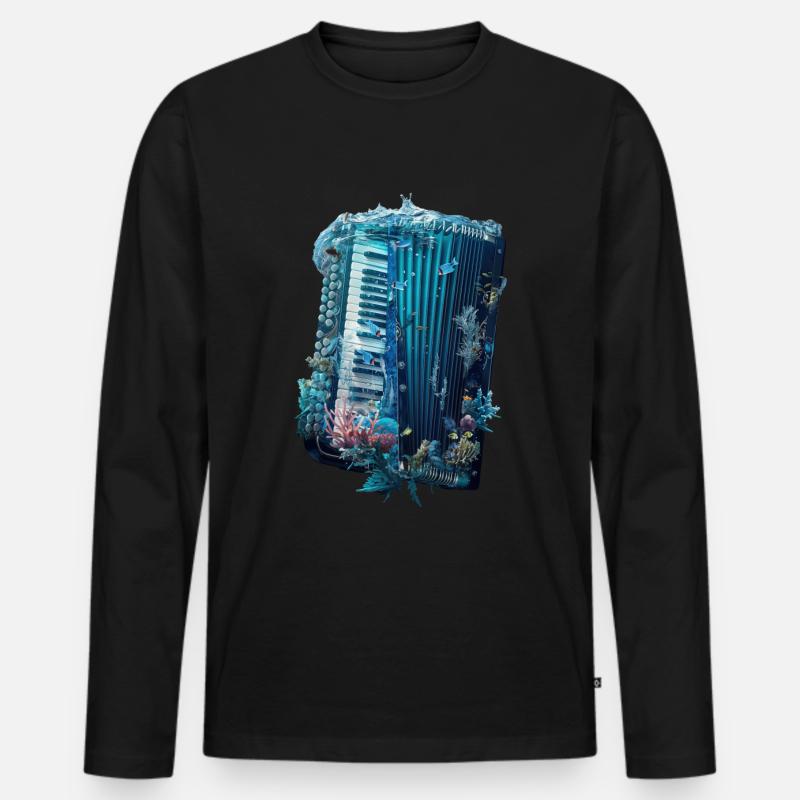 Fisch Akkordeon - Männer Premium Bio Langarmshirt - Schwarz