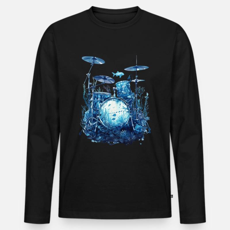Fisch Trommeln - Männer Premium Bio Langarmshirt - Schwarz