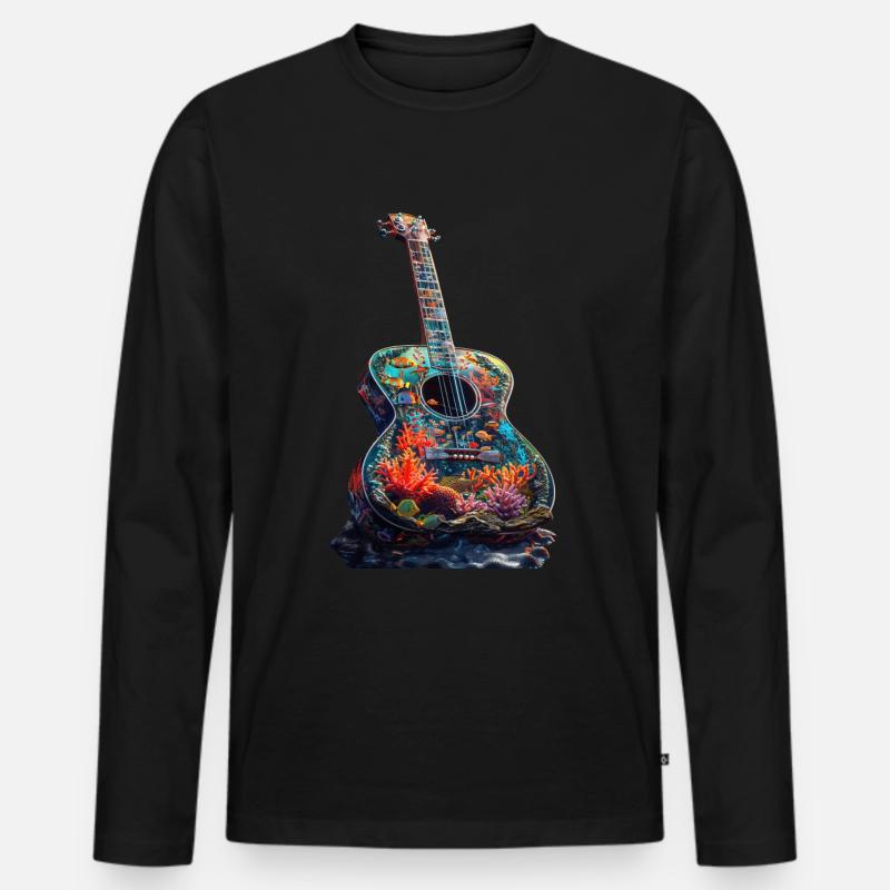 Fisch Gitarre - Männer Premium Bio Langarmshirt - Schwarz