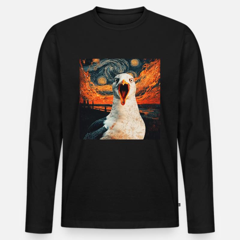 Möwe - Männer Premium Bio Langarmshirt - Schwarz
