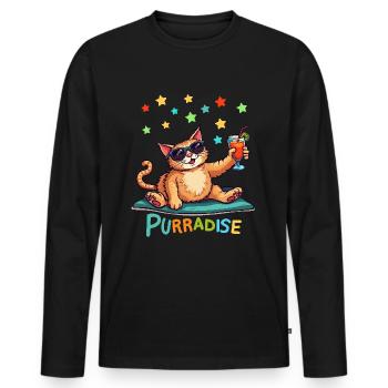 Chat d’été Vacances Cocktail Paradise Purr - T-shirt manches longues Premium bio Homme - noir - Devant - Nico (187cm)
