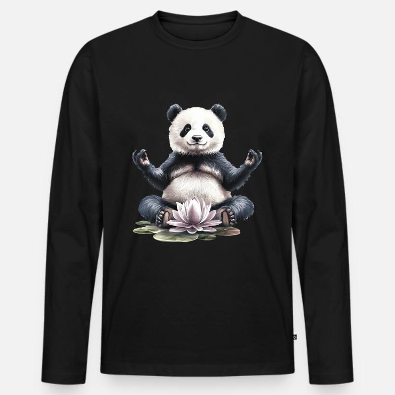 Panda - Männer Premium Bio Langarmshirt - Schwarz