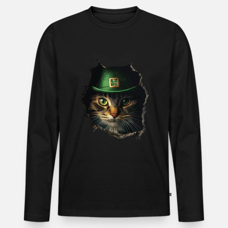 St. Patrick Katze - Männer Premium Bio Langarmshirt - Schwarz