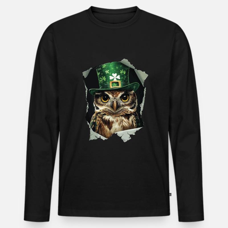 St. Patrick Eule - Männer Premium Bio Langarmshirt - Schwarz