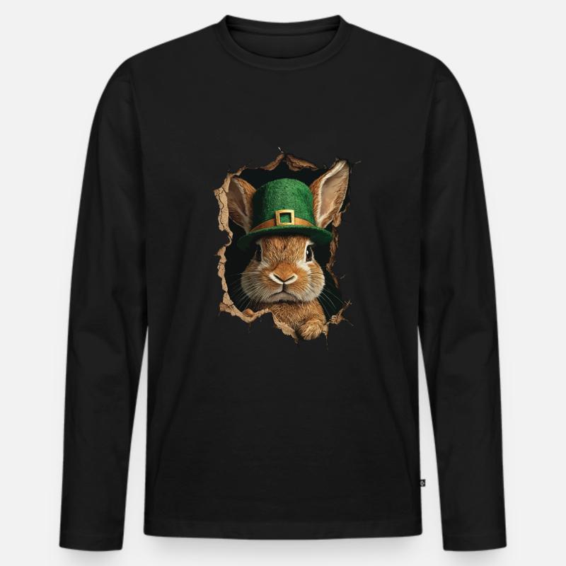 St. Patrick Kaninchen - Männer Premium Bio Langarmshirt - Schwarz