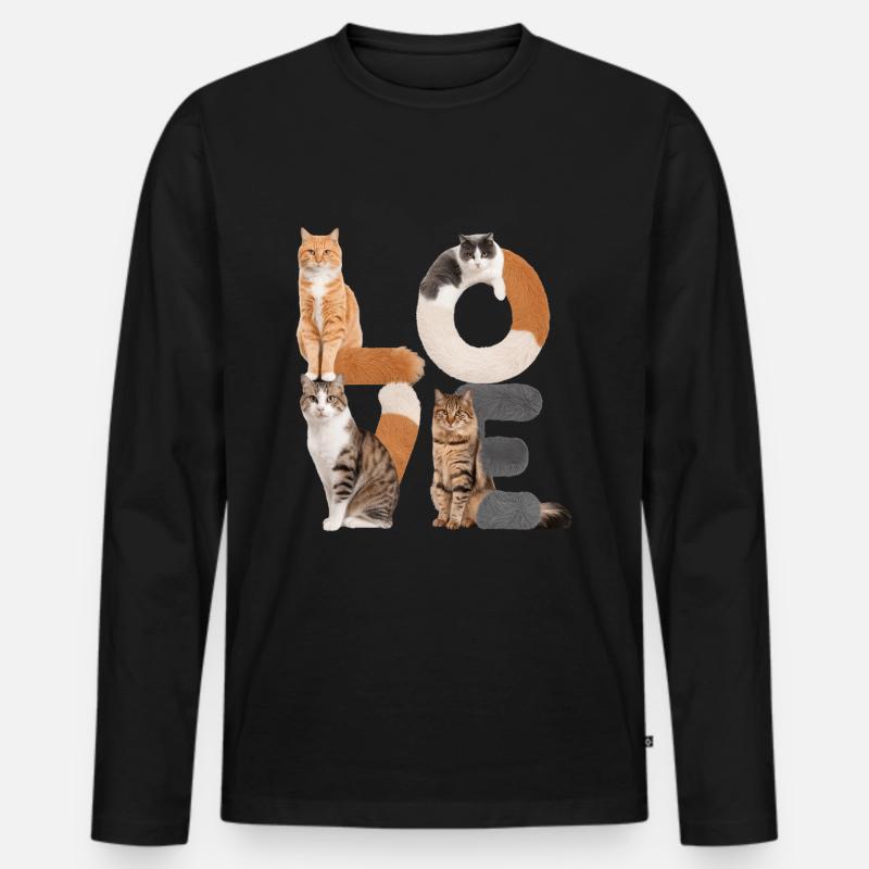 Liebe Katze - Männer Premium Bio Langarmshirt - Schwarz