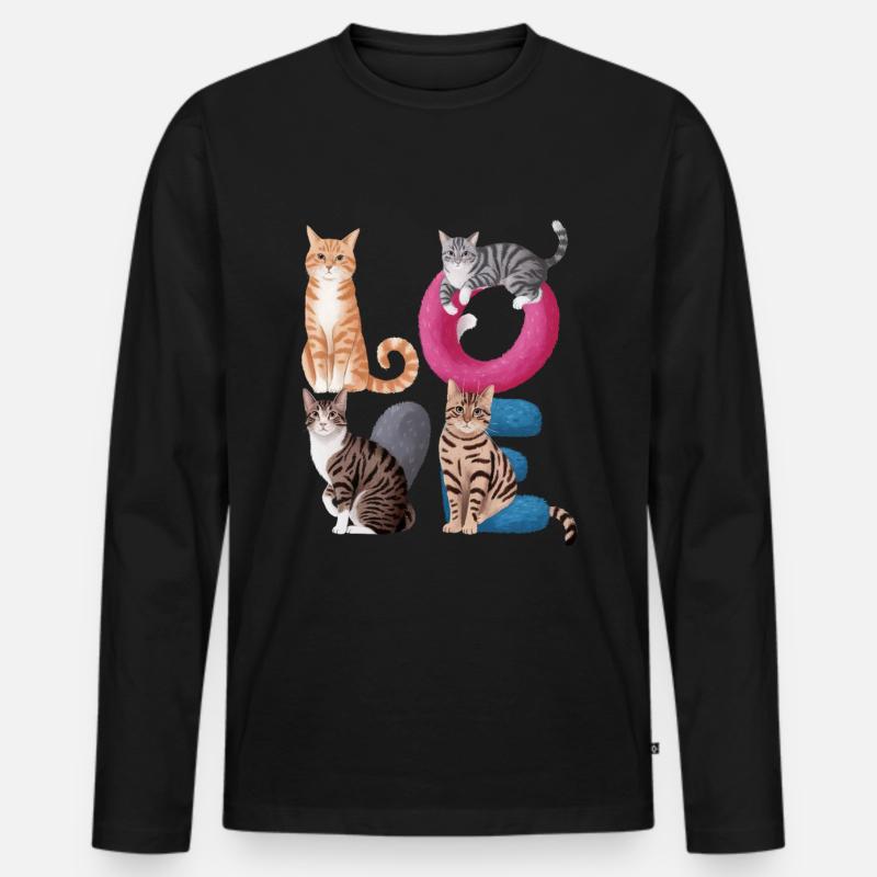 Liebe Katze - Männer Premium Bio Langarmshirt - Schwarz
