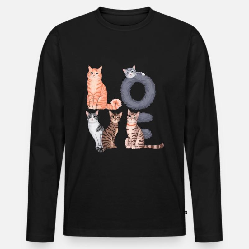 Liebe Katze - Männer Premium Bio Langarmshirt - Schwarz
