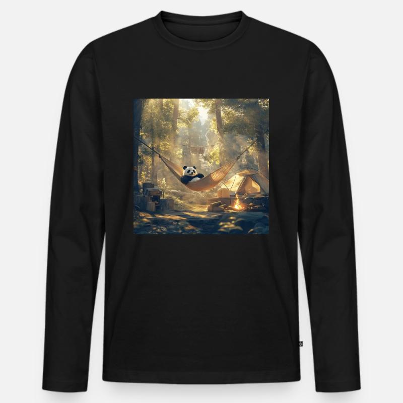 Panda - Männer Premium Bio Langarmshirt - Schwarz