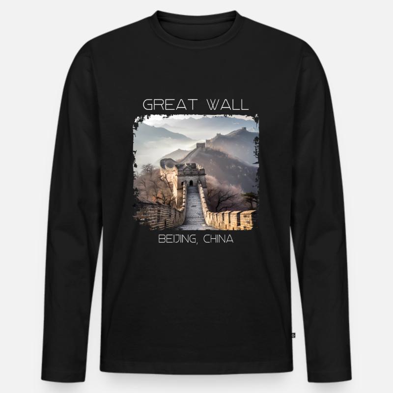 Große Mauer - Männer Premium Bio Langarmshirt - Schwarz