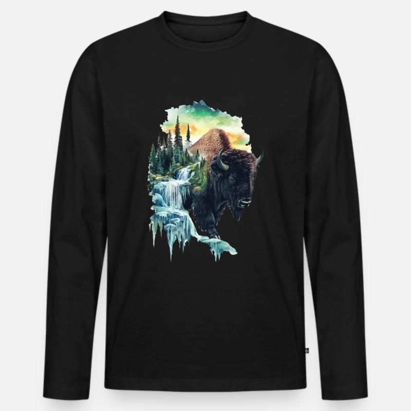 Bison - Männer Premium Bio Langarmshirt - Schwarz