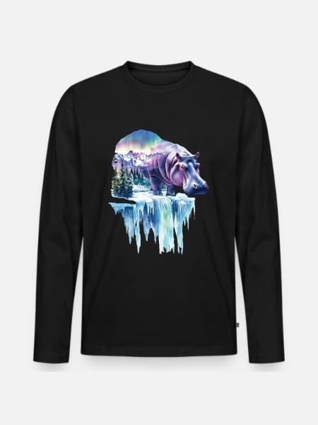 Nilpferd - Männer Premium Bio Langarmshirt - Schwarz