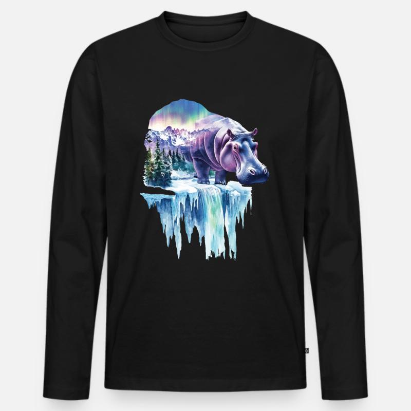 Nilpferd - Männer Premium Bio Langarmshirt - Schwarz
