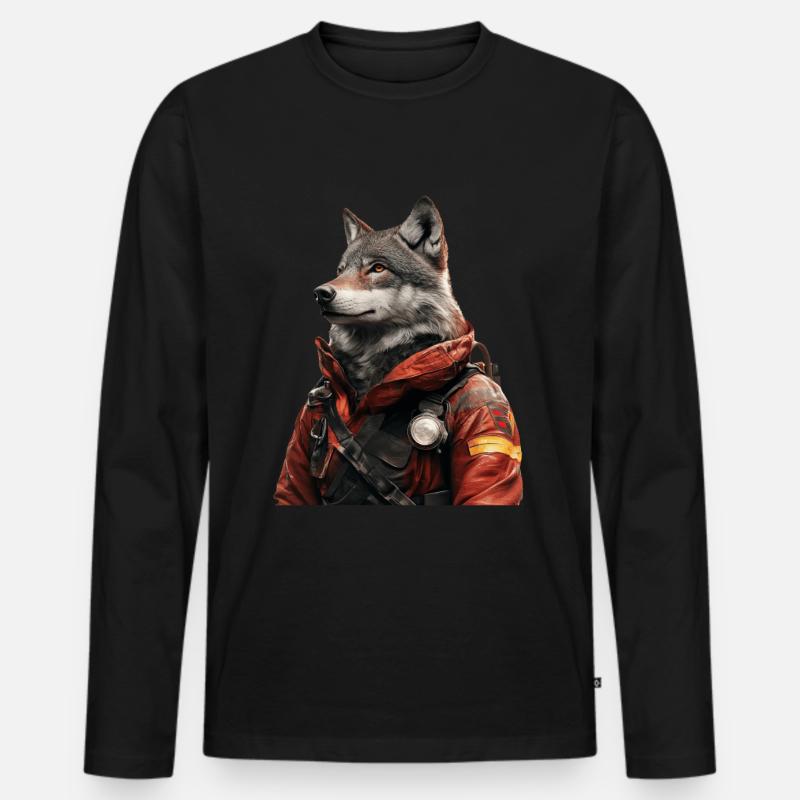 Wolf - Männer Premium Bio Langarmshirt - Schwarz
