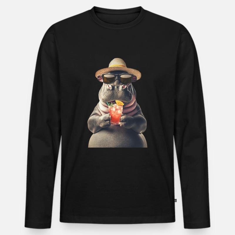 Nilpferd - Männer Premium Bio Langarmshirt - Schwarz