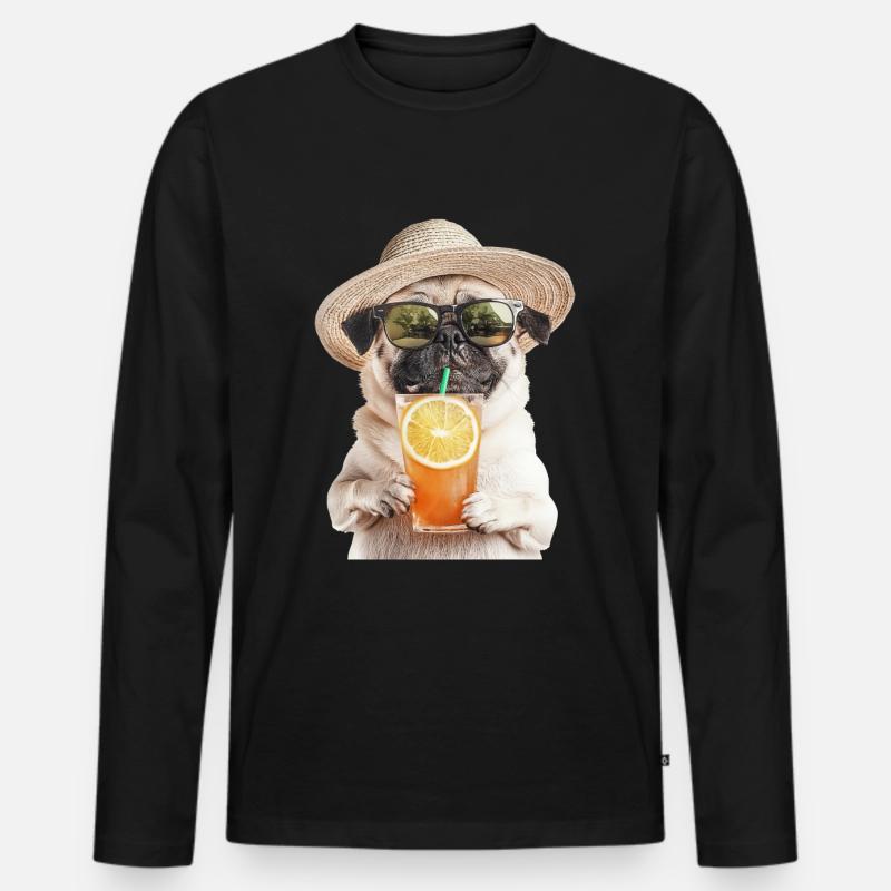 Mops - Männer Premium Bio Langarmshirt - Schwarz