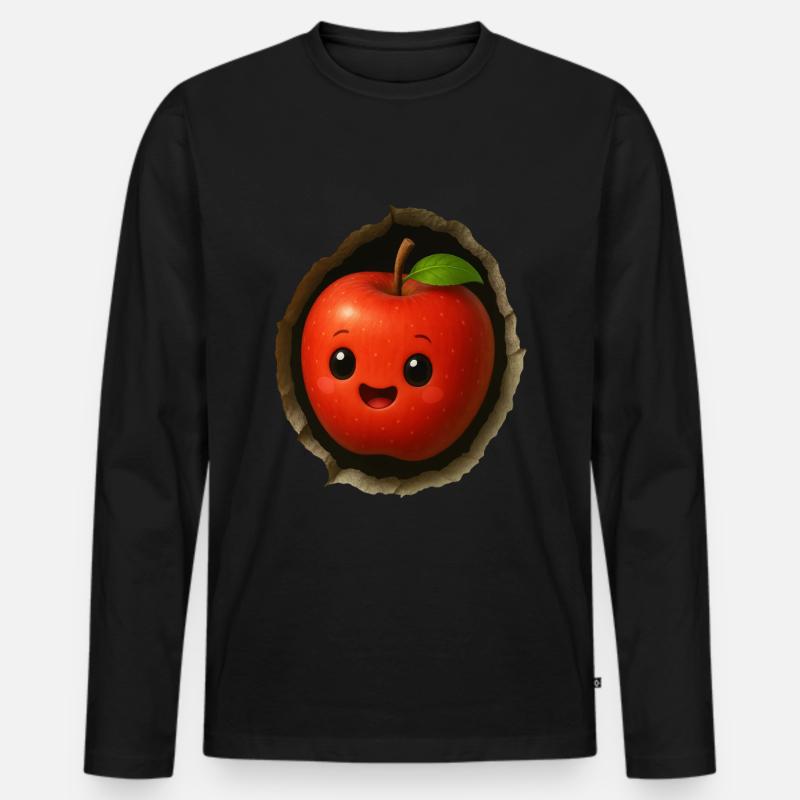 Apfel - Männer Premium Bio Langarmshirt - Schwarz