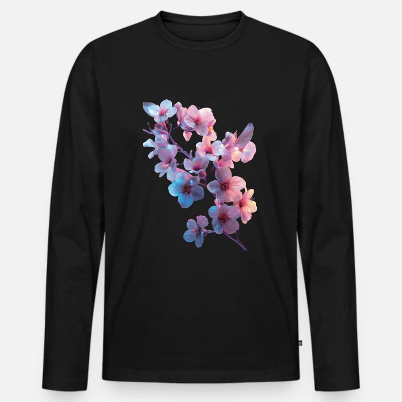 Kirschblüten - Männer Premium Bio Langarmshirt - Schwarz