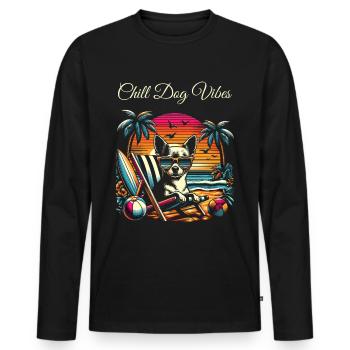 Chihuahua Lunettes de soleil de plage rétro vintage d’été - T-shirt manches longues Premium bio Homme - noir - Devant - Nico (187cm)