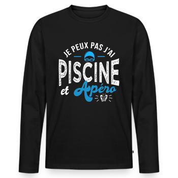 je peux pas j ai piscine et apéro Humour natation - T-shirt manches longues Premium bio Homme - noir - Devant - Nico (187cm)